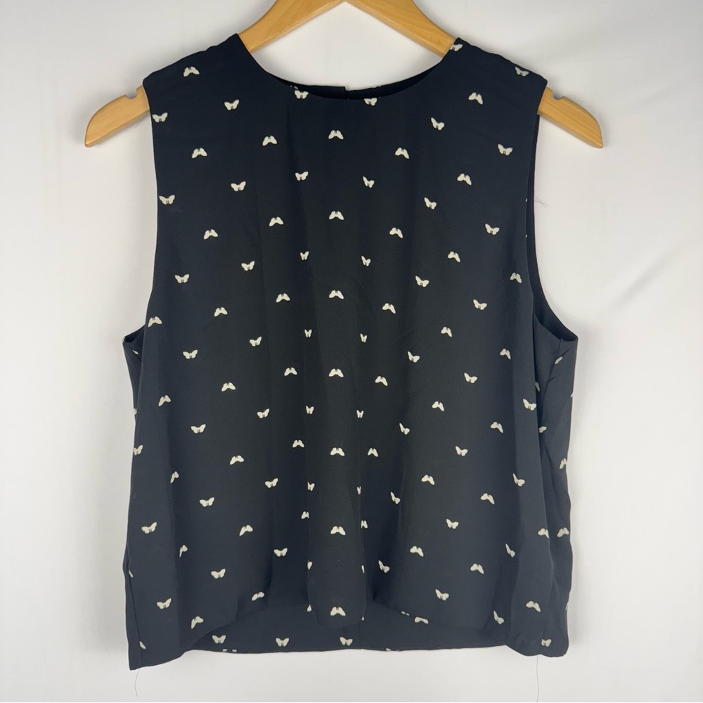 T-Tahari Black Sleeveless Top with White Butterfly Print